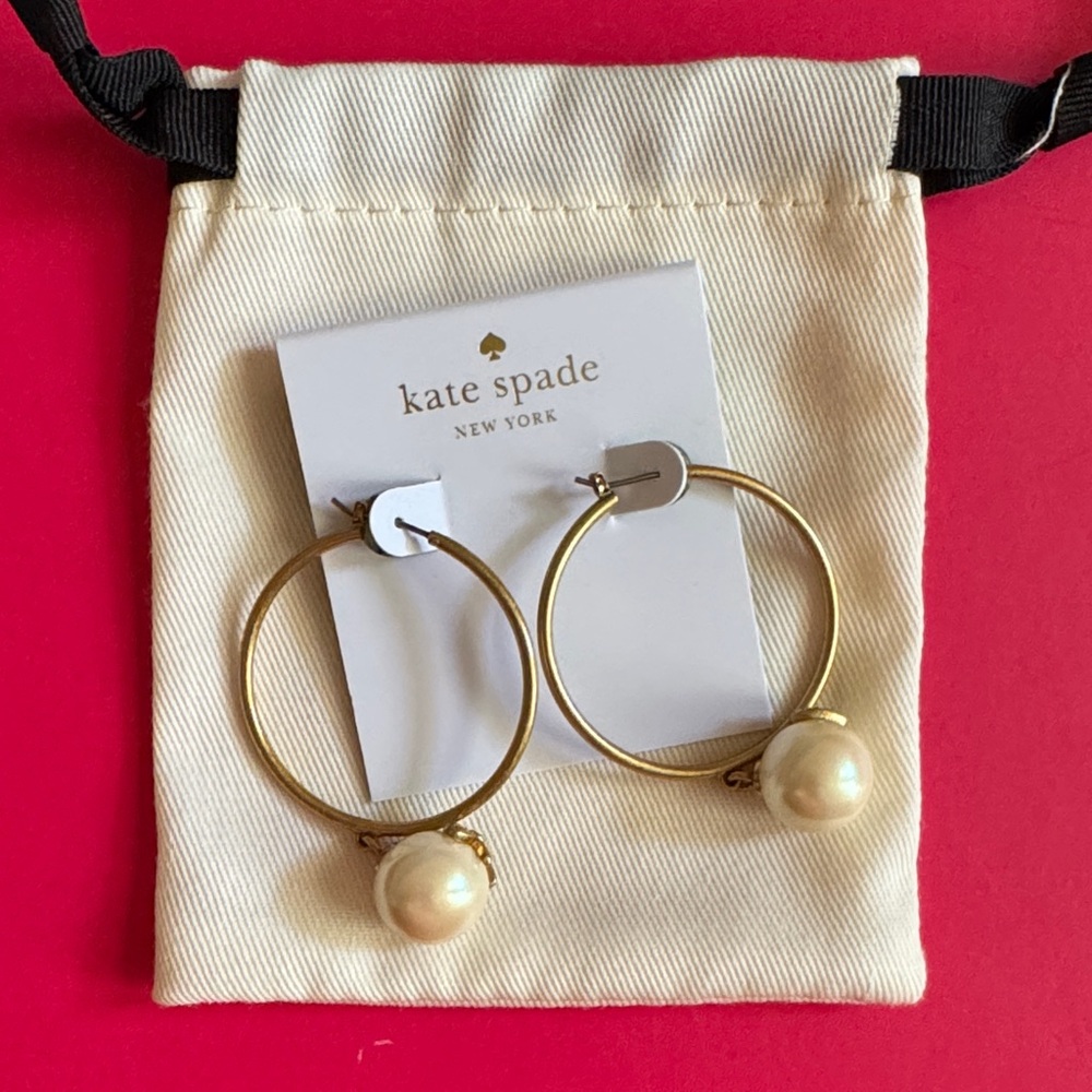 Kate Spade Gold Hoops with Cream Pearl Charm